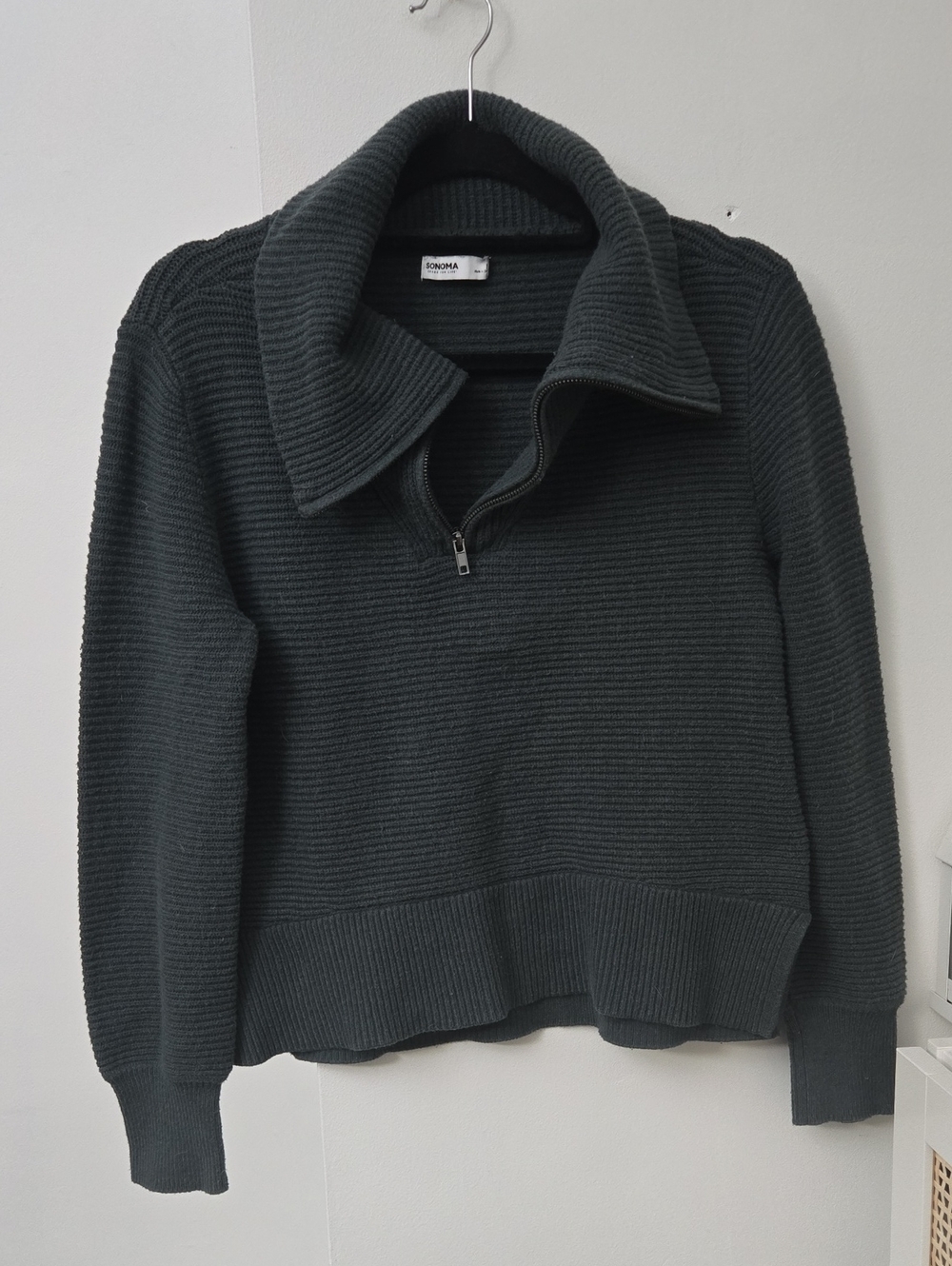 Sonoma Dark Green Ribbed Half-Zip Sweater